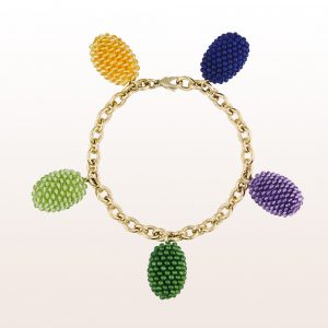 Bracelet with coccinella olives of lapis lazuli, citrine, amethyst, jade and peridote on non-plated 18kt white gold