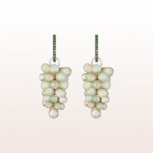 Earrings with tsavorite, brilliants and opals in 18kt white gold