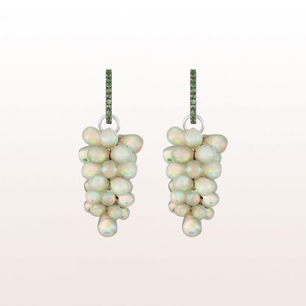 Earrings with tsavorite, brilliants and opals in 18kt white gold
