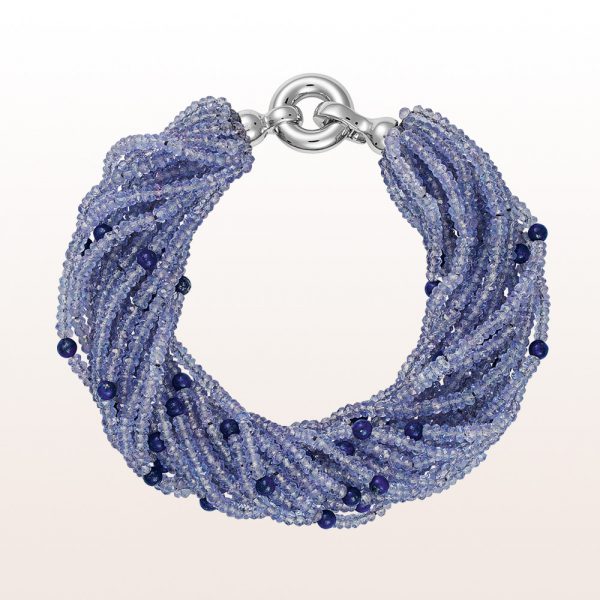 Bracelet with tanzanite, lapis lazuli and an 18kt white gold clasp