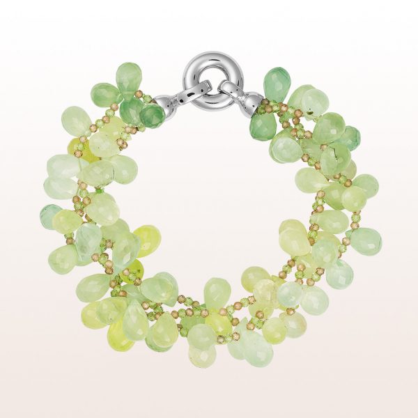 Bracelet with prehnite, peridot, zircon and an 18kt white gold clasp