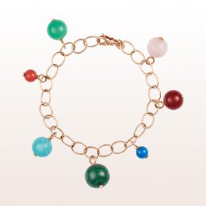 Bracelet with pink opal, carnelian, lapis lazuli, malachite, amazonite, coral and chrysoprase in 18kt rose gold