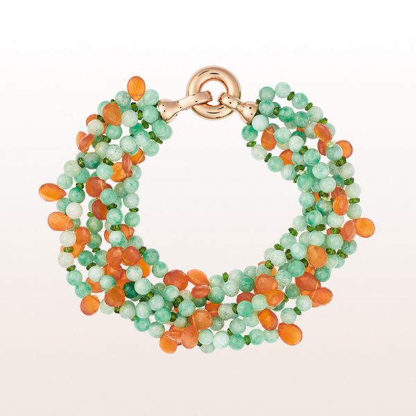 Bracelet with jade, diopside, carnelian and an 18kt rose gold clasp