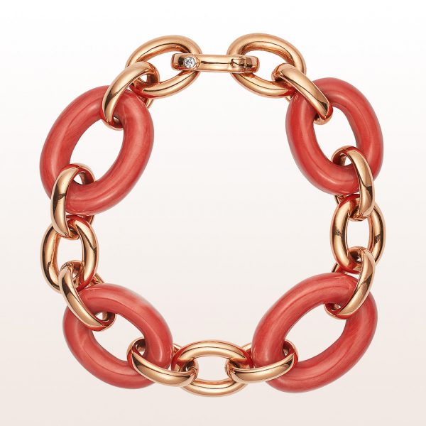 Bracelet coral and brilliant cut diamonds in 18kt rose gold