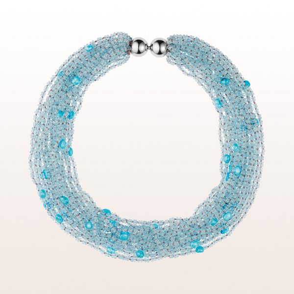 Necklace with topaz, turquoise and an 18kt white gold clasp