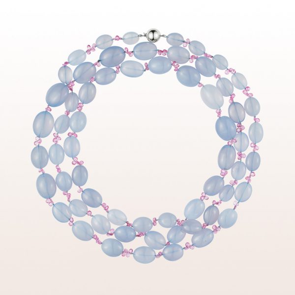 Necklace with chalcedony, pink sapphire and an 18kt white gold clasp