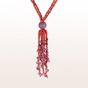Necklace with coral, amethyst and ruby in 18kt white gold