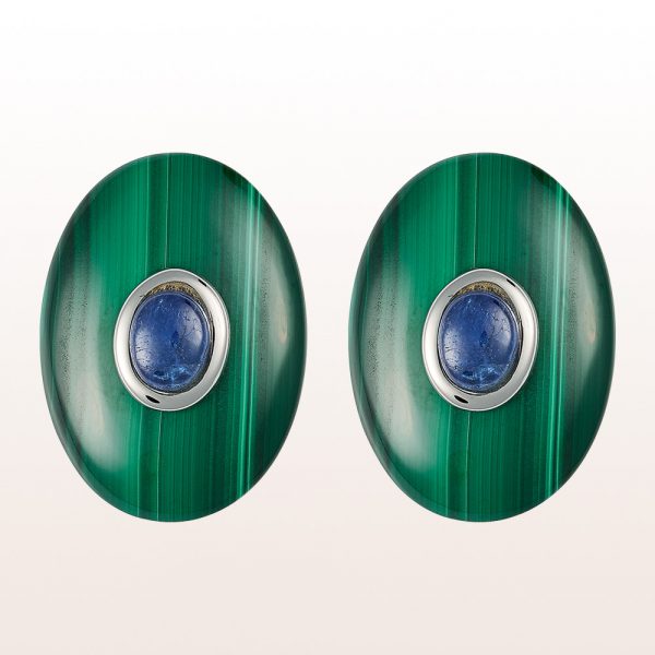 Cufflinks with malachite and sapphire in silver