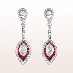 Earrings with rubies 1,70ct and diamonds in platinum