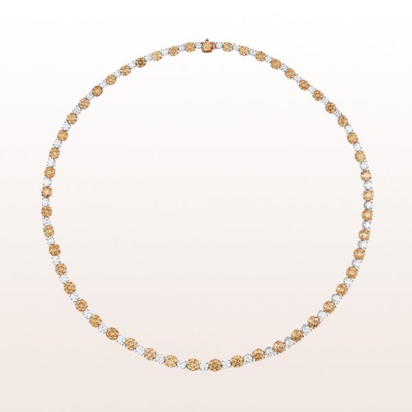 Necklace with champagne brilliant cut diamonds 23,47ct and white brilliant cut diamonds 8,84ct in 18kt rose gold