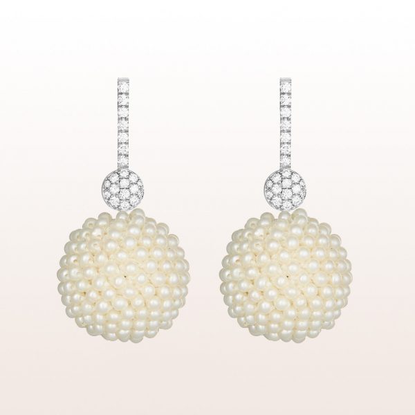 Earrings with brilliants 0,52ct and sweet water pearls in 18kt white gold