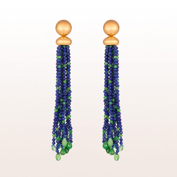 Ear studs with lapis lazuli, tsavorite and diopside in 18kt yellow gold