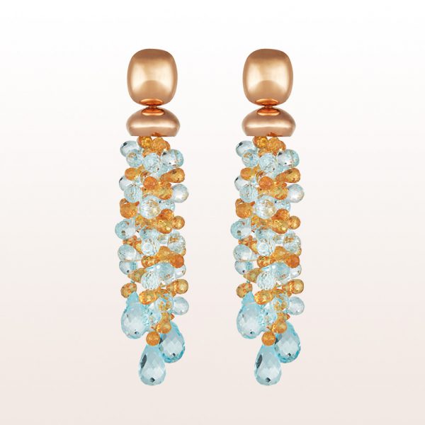 Earrings with mandarine-garnet and topaz in 18kt rose gold