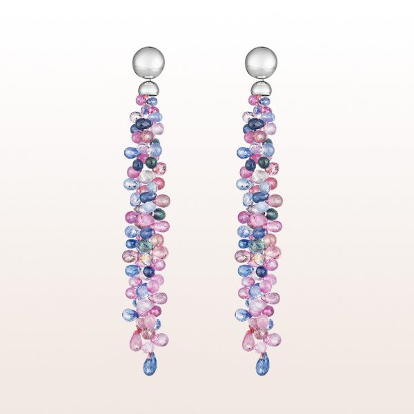 Earrings with blue and pink sapphire in 18kt white gold