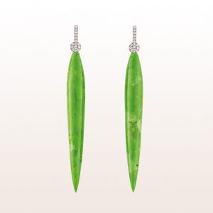 Earrings with green-turquoise drops and brilliants 0,53ct in 18kt white gold