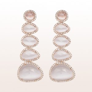 Earrings with grey quartzes and brilliants 2,30ct in 18kt rose gold