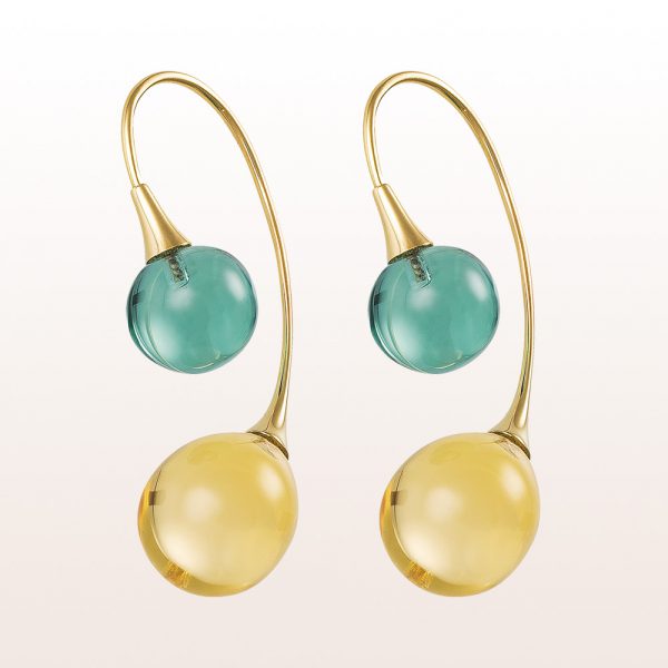Earrings with topazes and prasiolite in 18kt yellow gold
