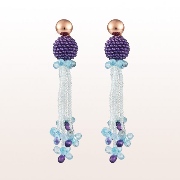 Earrings with amethyst and aquamarine in 18kt rose gold