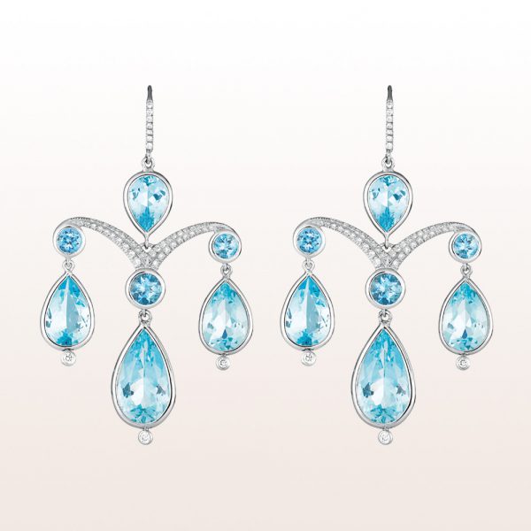 Earrings with aquamarine 17,39ct and brilliants 0,35ct in 18kt white gold
