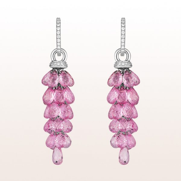 Earrings with pink sapphire 34,16ct and brilliants 0,28ct in 18kt white gold