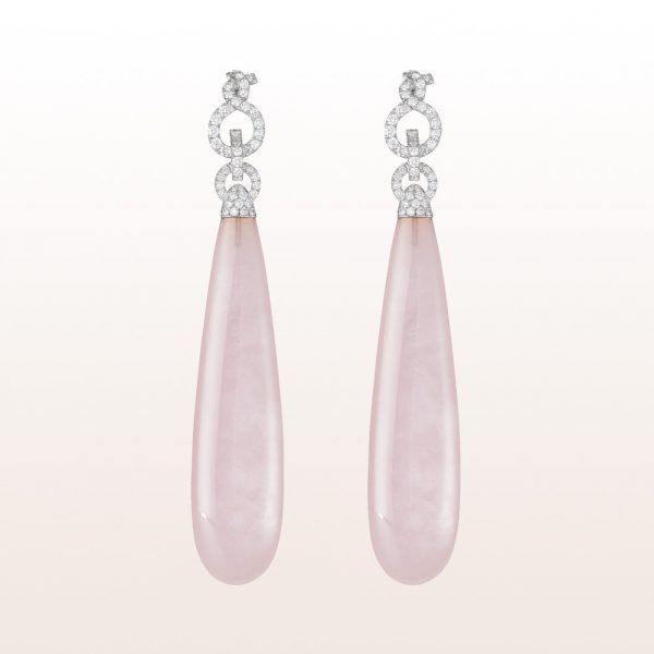 Earrings with pink jade and brilliants 1,48ct in 18kt white gold