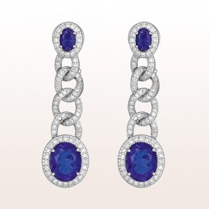 Earrings with iolites 5,01ct  and brilliants 1,36ct in 18kt white gold