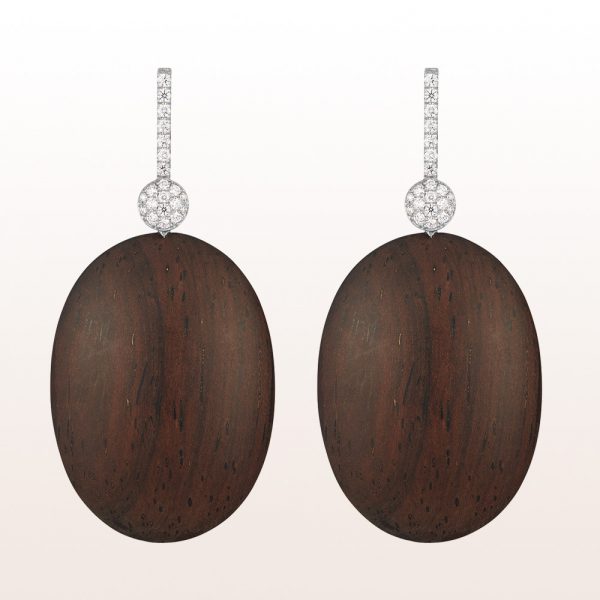 Earrings with ebony and brilliants 0,52ct in 18kt white gold
