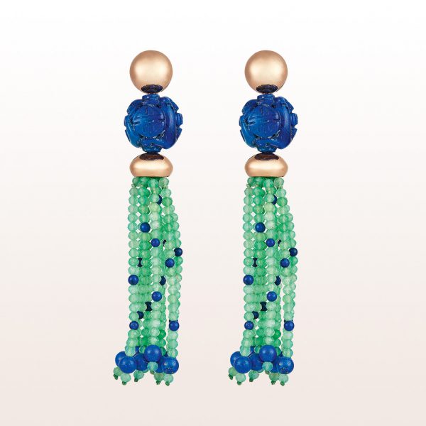 Earrings with lapis lazuli and chrysoprase in 18kt rose gold