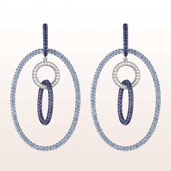 Earrings with sapphire 8,22ct and brilliants 1,08ct in 18kt white gold