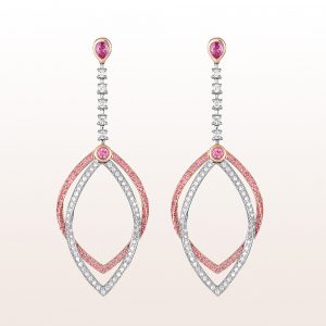 Earrings with pink sapphire 0,91ct and brilliants 0,58ct in 18kt white gold