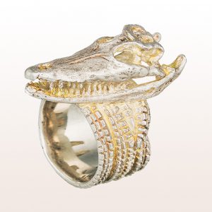 Ring "Crocodilo" in 18kt Weißgold von Künstler Hubert Scheibl