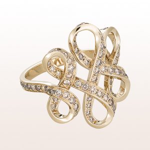 Ring "Schlaufen" (engl. loops) by designer Sebastian Menschhorn with brown brilliant cut diamonds 1,34ct in 18kt white gold