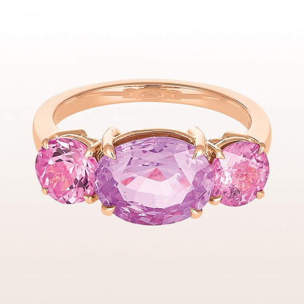 Ring with purple sapphire 3,70ct and pink tourmaline 1,59ct in 18kt rose gold
