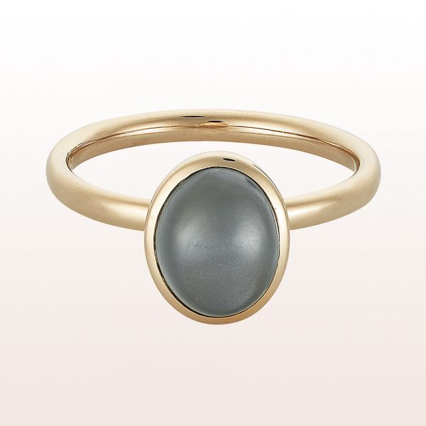 Collection-ring with green moonstone cabochon in non-plated 18kt white gold