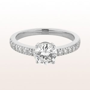 Ring with brilliant cut diamonds 1,08ct and brilliant cut diamonds 0,67ct in 18kt white gold