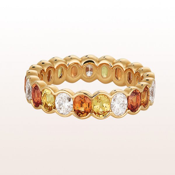 Ring with orange and yellow sapphires 2,70ct and diamonds 1,02ct in 18kt yellow gold