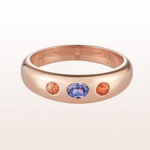 Alliance ring with tanzanite 0,23ct and orange sapphire 0,16ct in 18kt rose gold