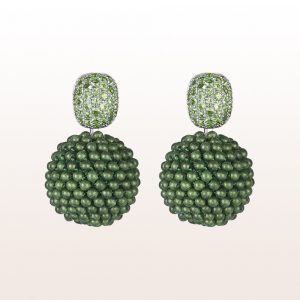 Earrings with tsavorite and jade in 18kt white gold
