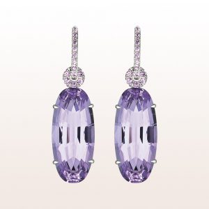 Earrings with amethysts 24,16ct and pink sapphire 0,49ct in 18kt white gold