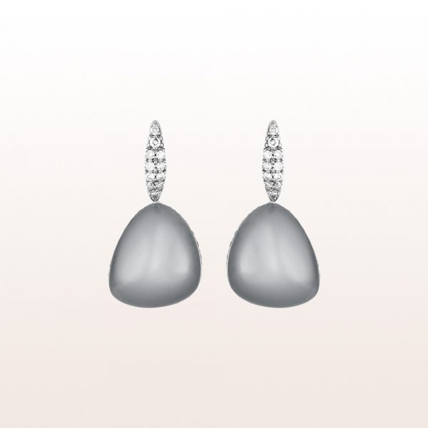 Earrings with grey moon stone 18,34ct and brilliants 0,92ct in 18kt white gold