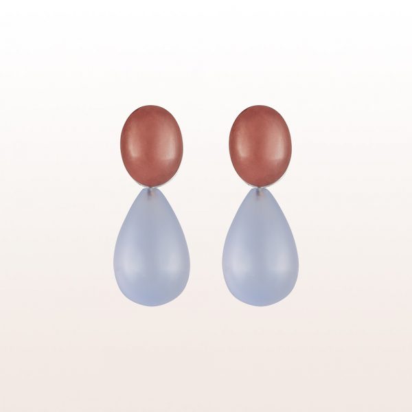 Earrings with carnelians and chalcedonies in 18kt white gold
