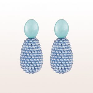Earrings with turquoise and blue-agate in 18kt white gold