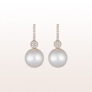 Earrings with brilliants 0,38ct and south sea pearls in 18kt rose gold