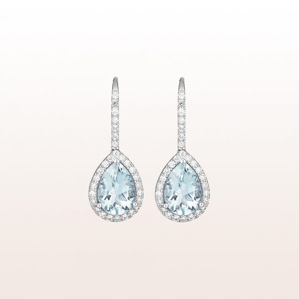 Earrings with aquamarine drops 2,64ct and brilliants 0,45ct in 18kt white gold