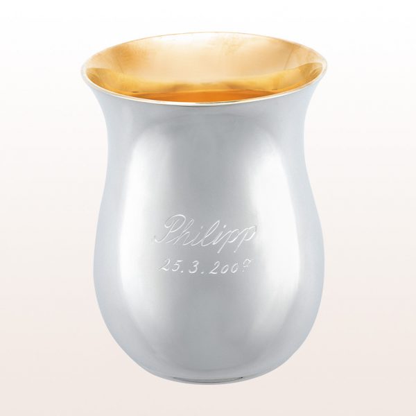Baptism cup in silver with gold-plated inside