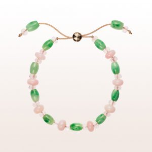 Bracelet with jade, rose quartz and opal with a gold-plated silver clasp