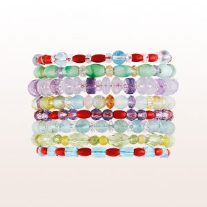 Bracelets out of multi coloured gemstones with silver clasps