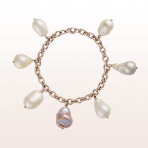 Bracelet with baroque gray and white cultured pearls in non-plated white gold