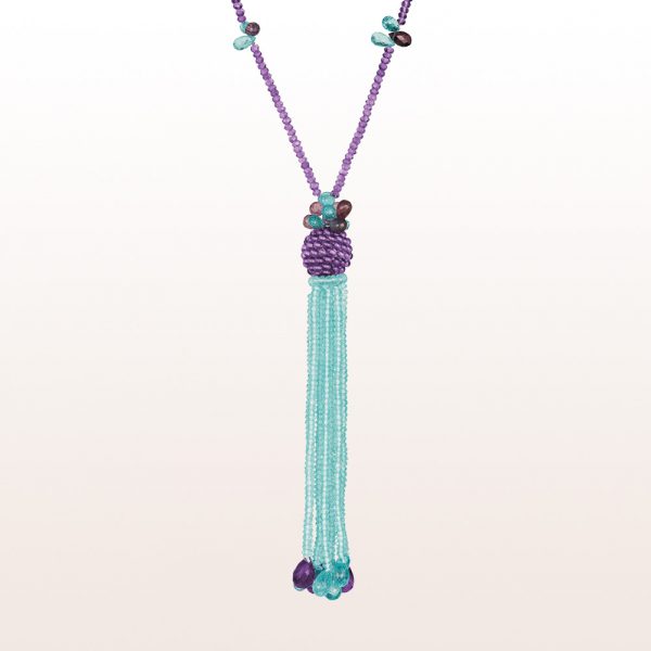 Necklace with amethyst, apatite and spinel and an 18kt white gold clasp