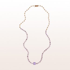 Necklace with purple chalcedony and pink sapphires in 18kt rose gold